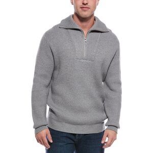 Truth Mens Ribbed 1/-Zip Mock Sweater, Grey